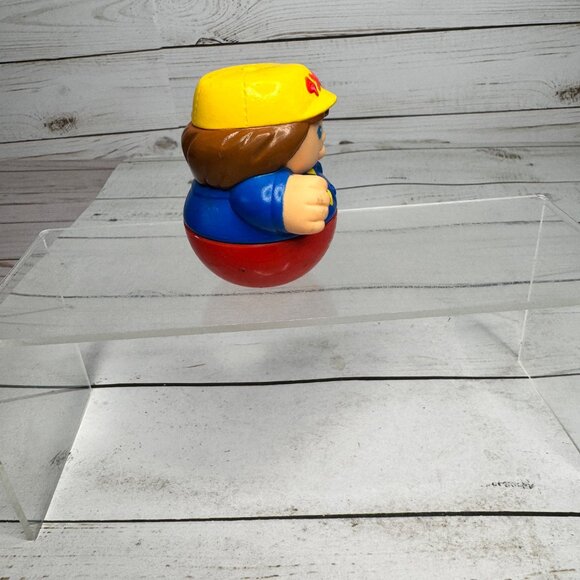 Vtg Playskool Weebles Wobbler Toy Boy Figure 1985 Red Base Yellow Hat Blue Shirt - Picture 2 of 5